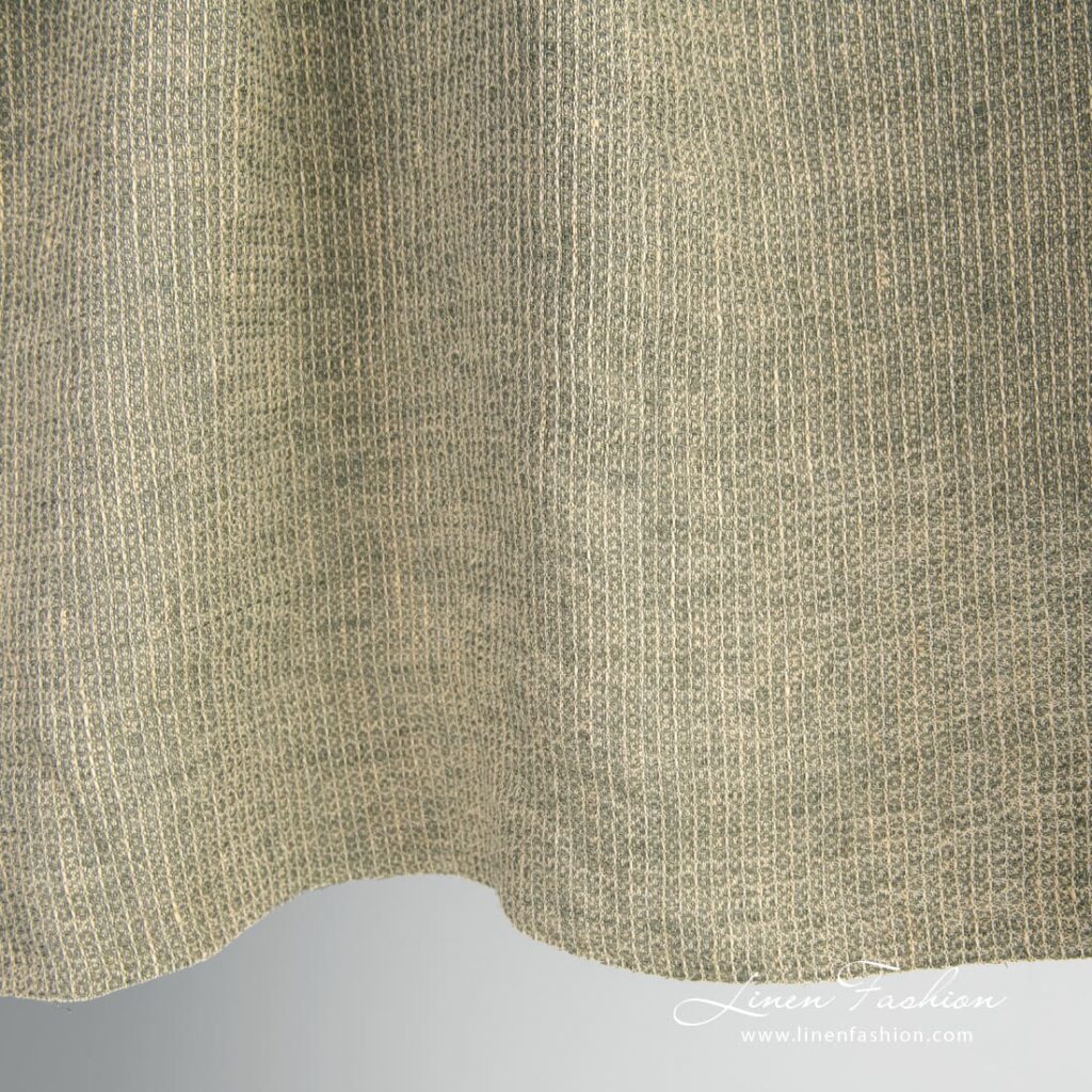 Tissu de lin jaune-vert à motif gaufré lavé 3 Yellow linen fabric in "waffle" check pattern