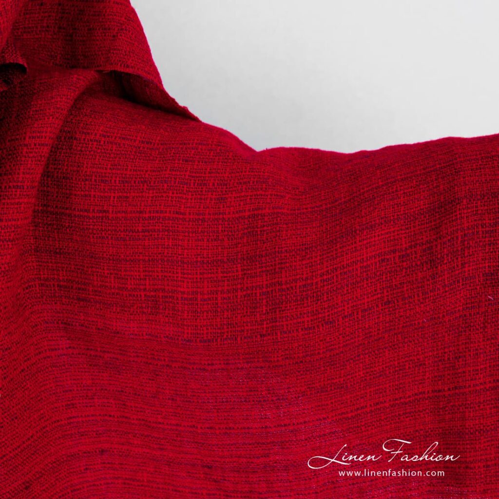 Tissu de lin rouge à motif tweed lavé 2 Red linen fabric in tweed pattern