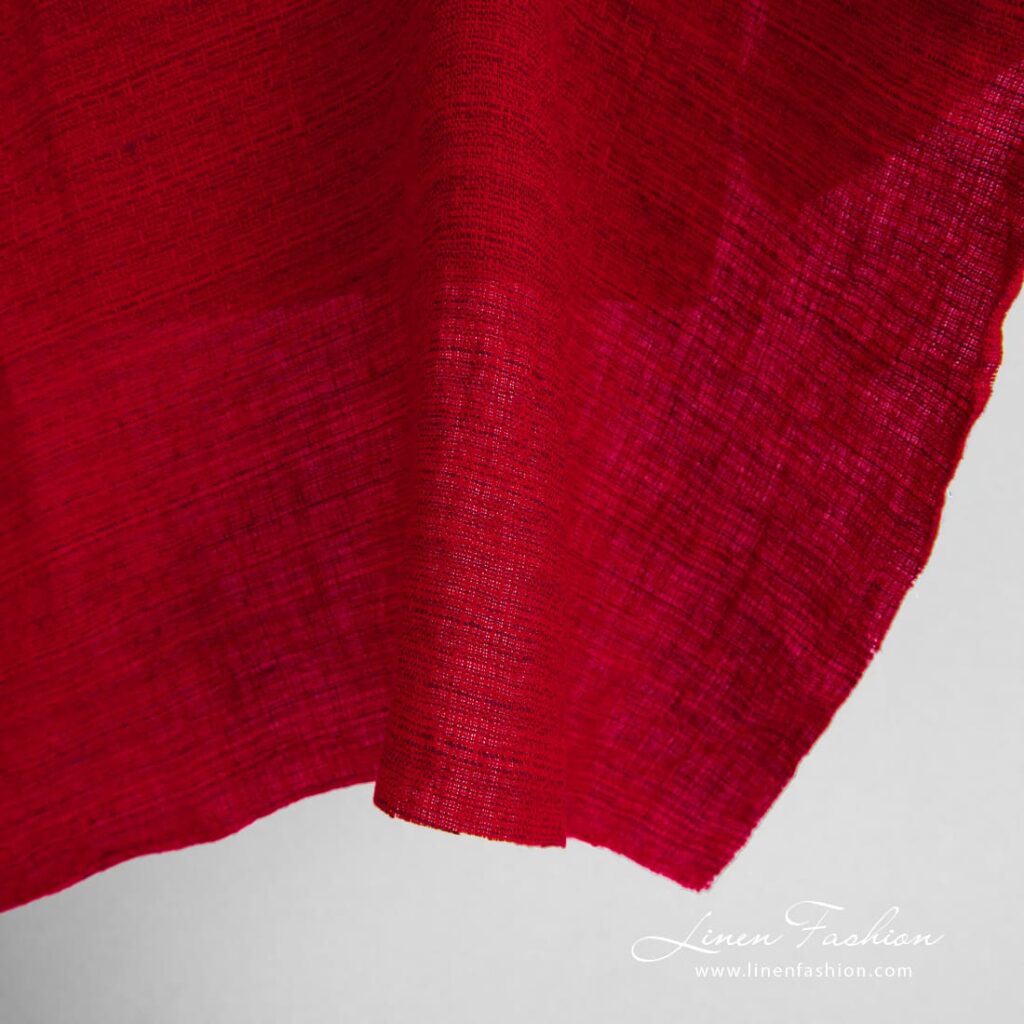 Tissu de lin rouge à motif tweed lavé 4 Red linen fabric, washed