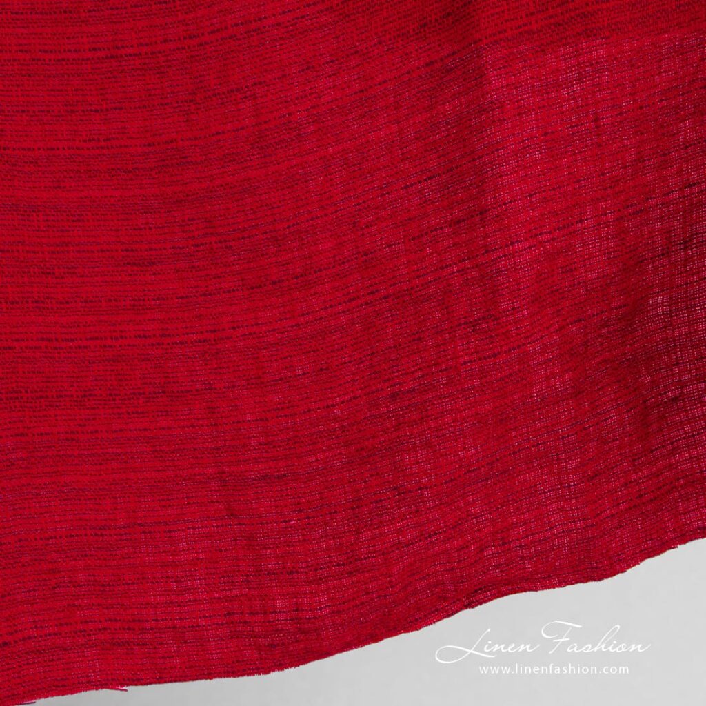 Tissu de lin rouge à motif tweed lavé 3 Red linen fabric, dobby