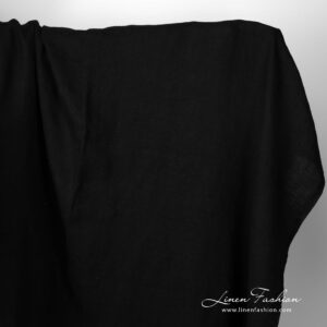 Tissu de lin lavé gaufré noir uni 5 Washed linen fabric solid black waffle