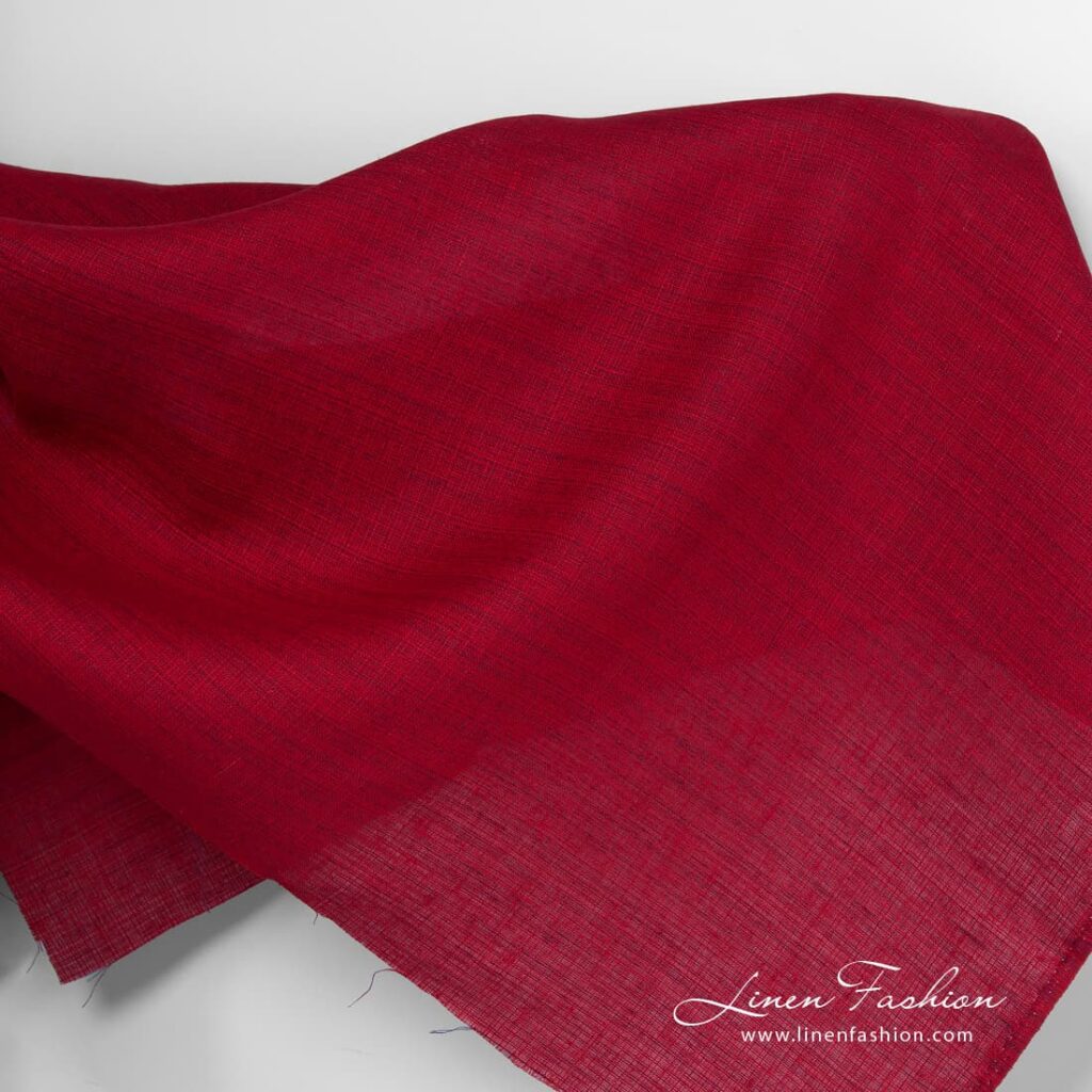 Tissu en lin mélangé rouge 1 Red melange linen fabric.
