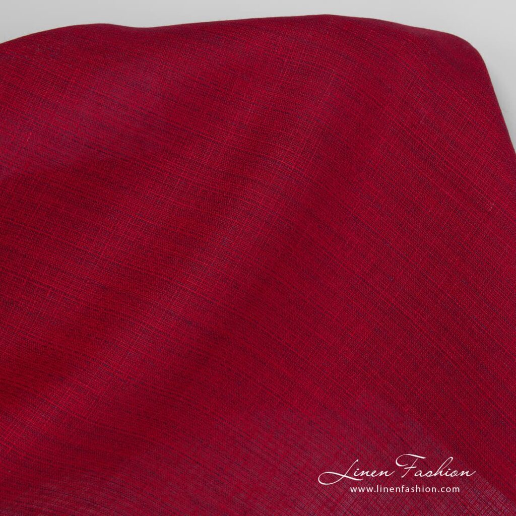 Tissu en lin mélangé rouge 2 Melange red linen fabric.