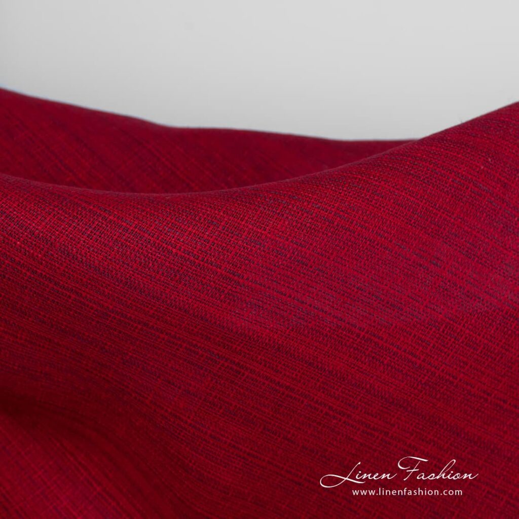 Tissu en lin mélangé rouge 4 Red dyed linen fabric.