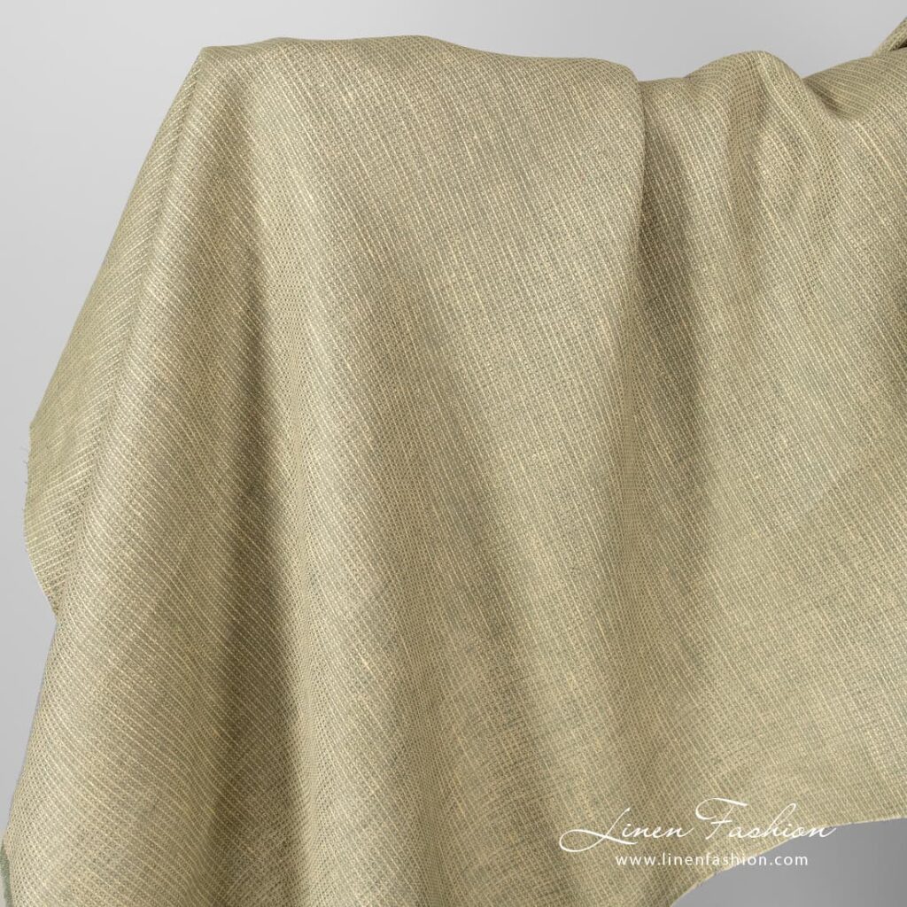 Tissu de lin gaufré jaune gris mélangé 1 Linen fabric yellow grey melange waffle.