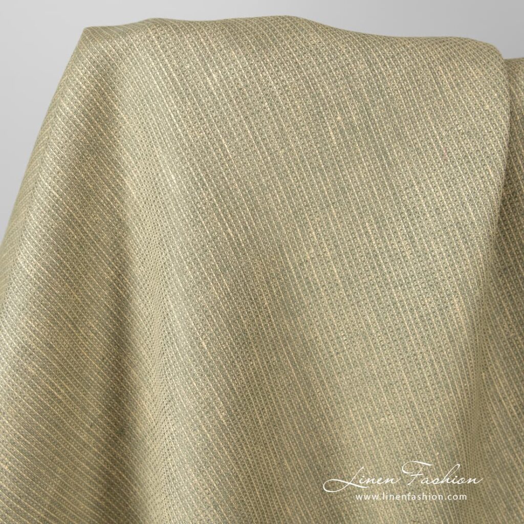 Tissu de lin gaufré jaune gris mélangé 2 Yellow grey melange waffle linen fabric.
