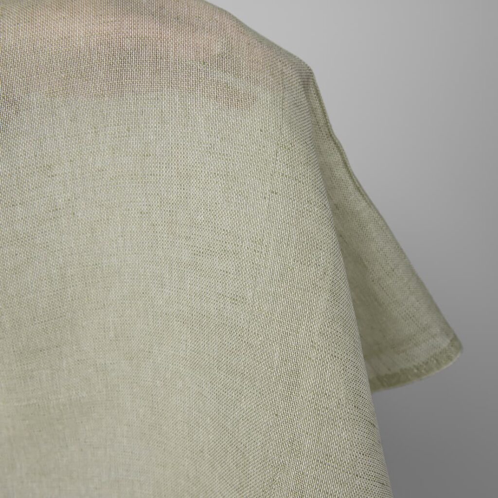 Tissu en lin et coton mélangé blanc et vert olive 2 Linen cotton fabric white and olive green melange, plain weave