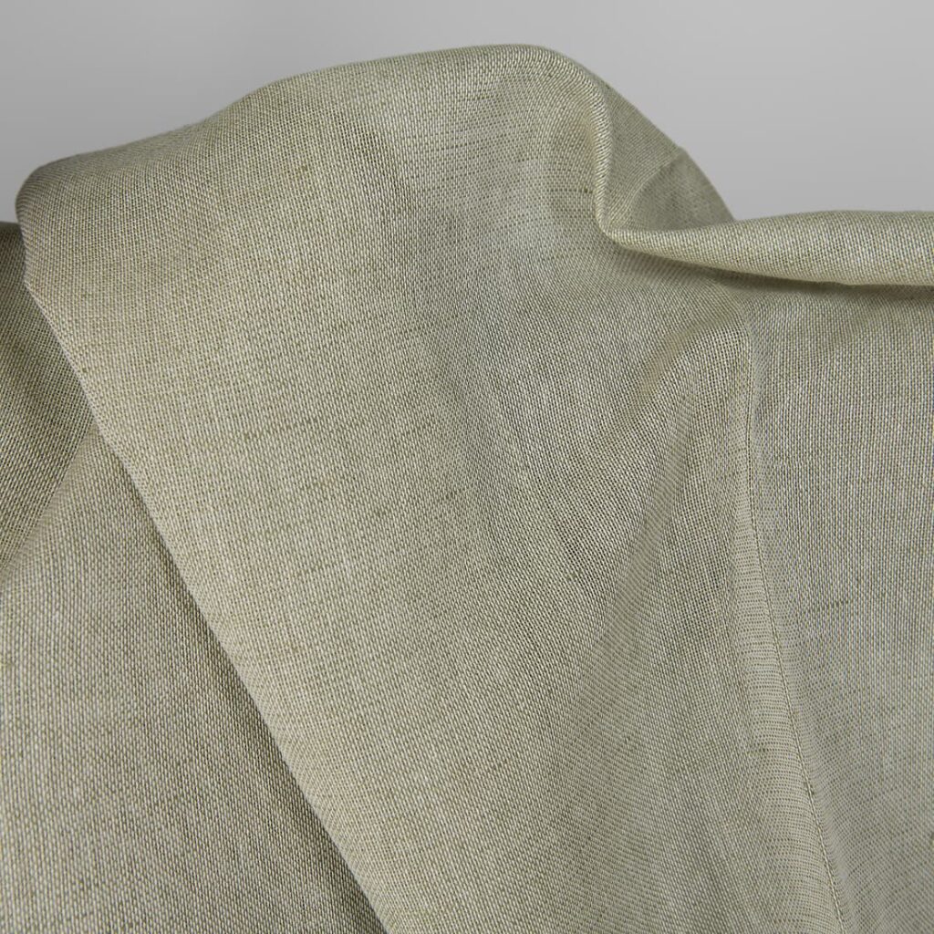 Tissu en lin et coton mélangé blanc et vert olive 3 Linen cotton fabric white and olive green melange, 150cm