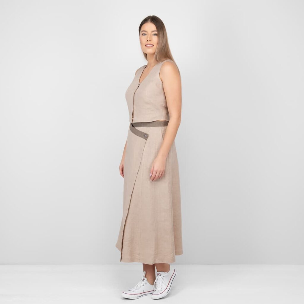 BRITTANY Gilet sable 3 linen sand vest with skirt
