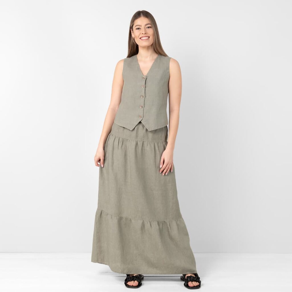NELY Gilet gris-vert 2 Linen vest grey-green, plain weave