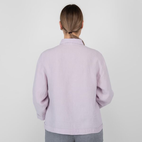 lilac linen blouse from backside