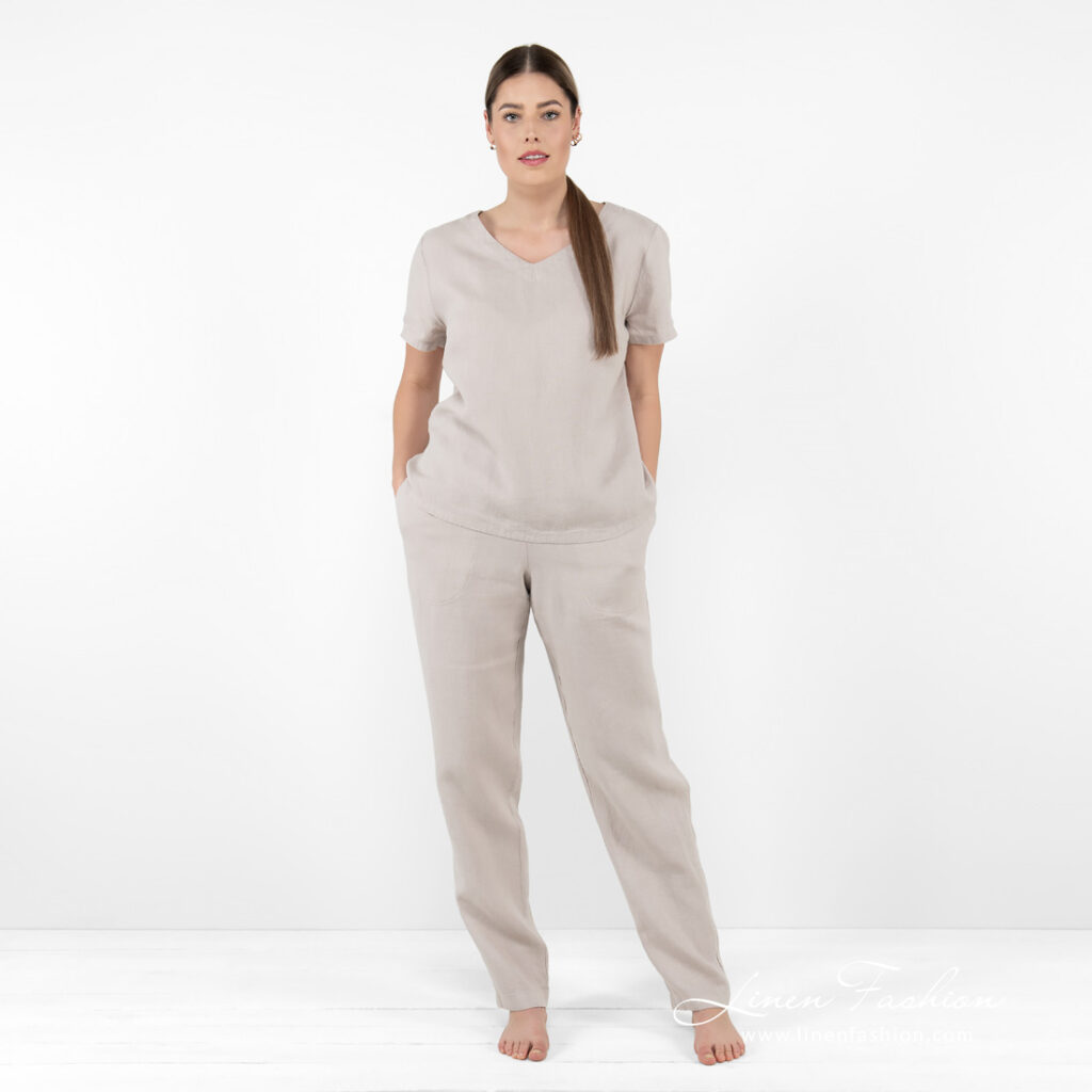 LILLY Pantalon beige 3 linen beige pants home wear relax style.