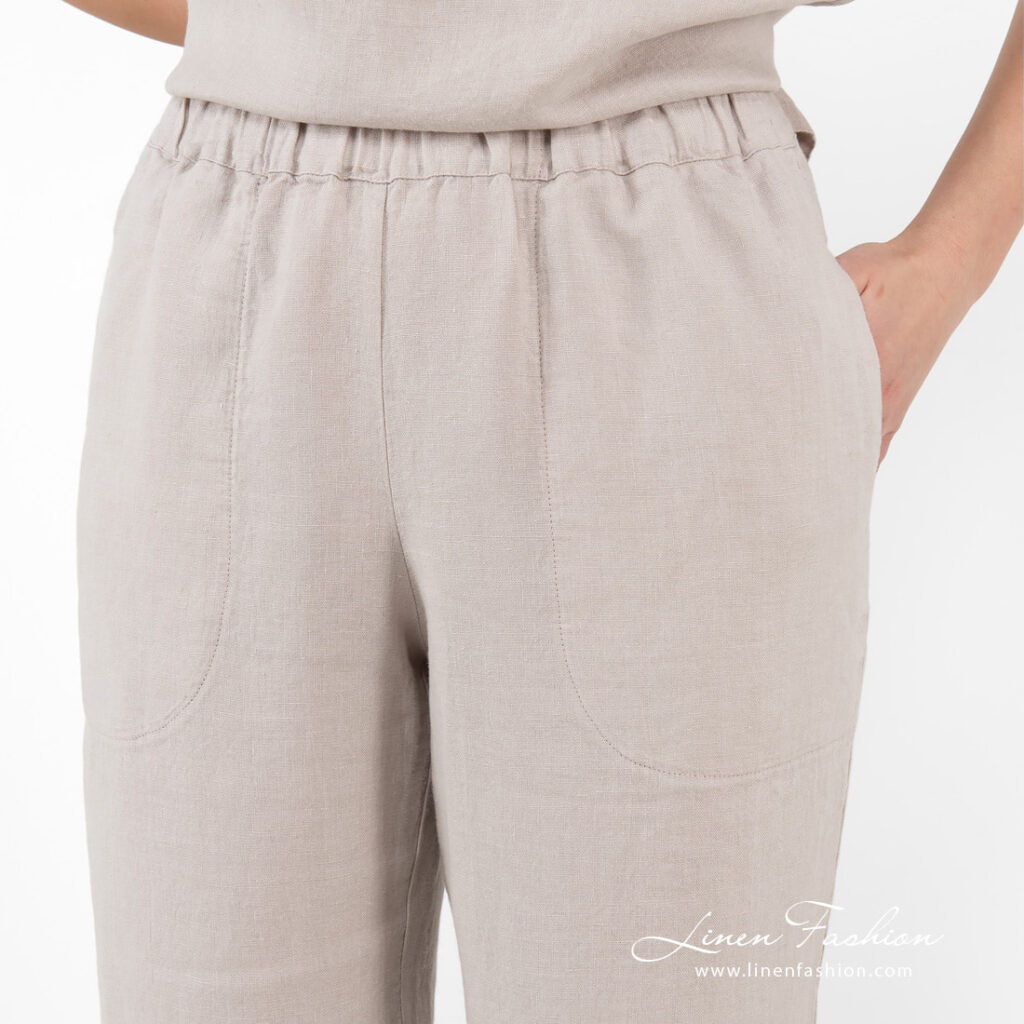 LILLY Pantalon beige 4 linen beige pants home wear.