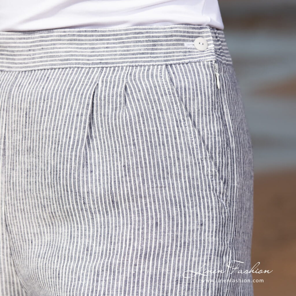 OSCAR Short rayé 4 linen striped shorts with pockets.