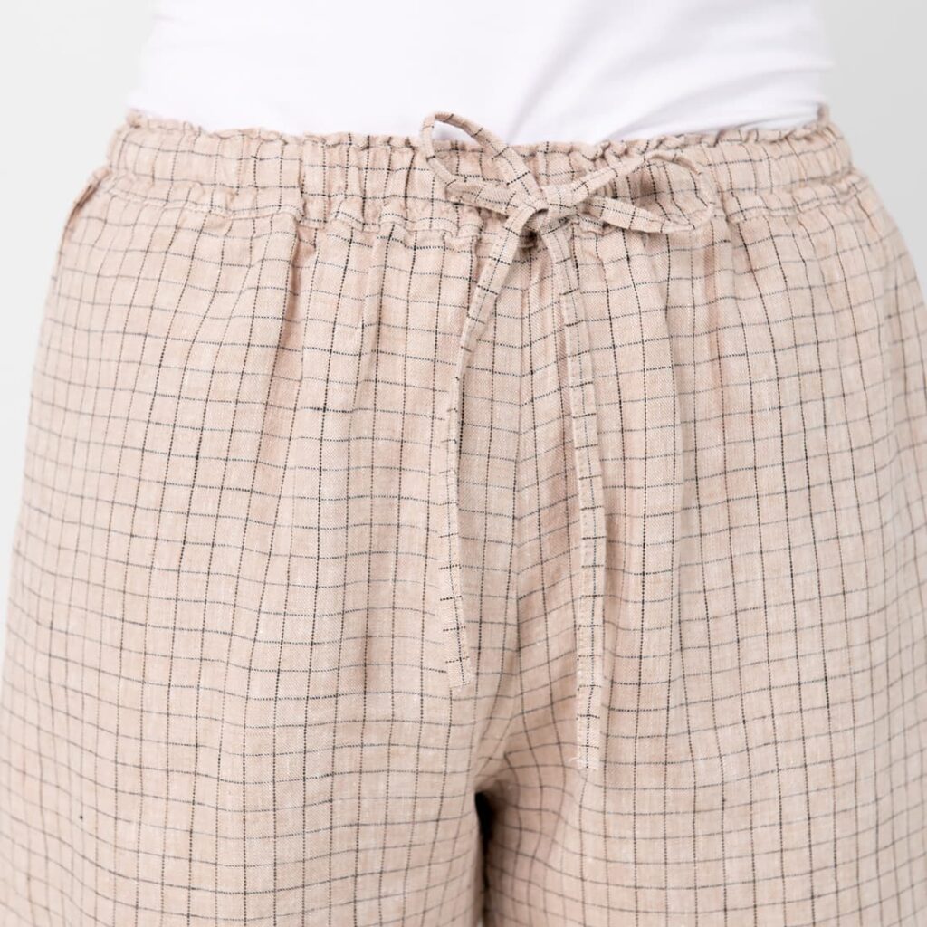 DOLFI Short brunâtre 4 Linen brownish checked shorts, with drawstring