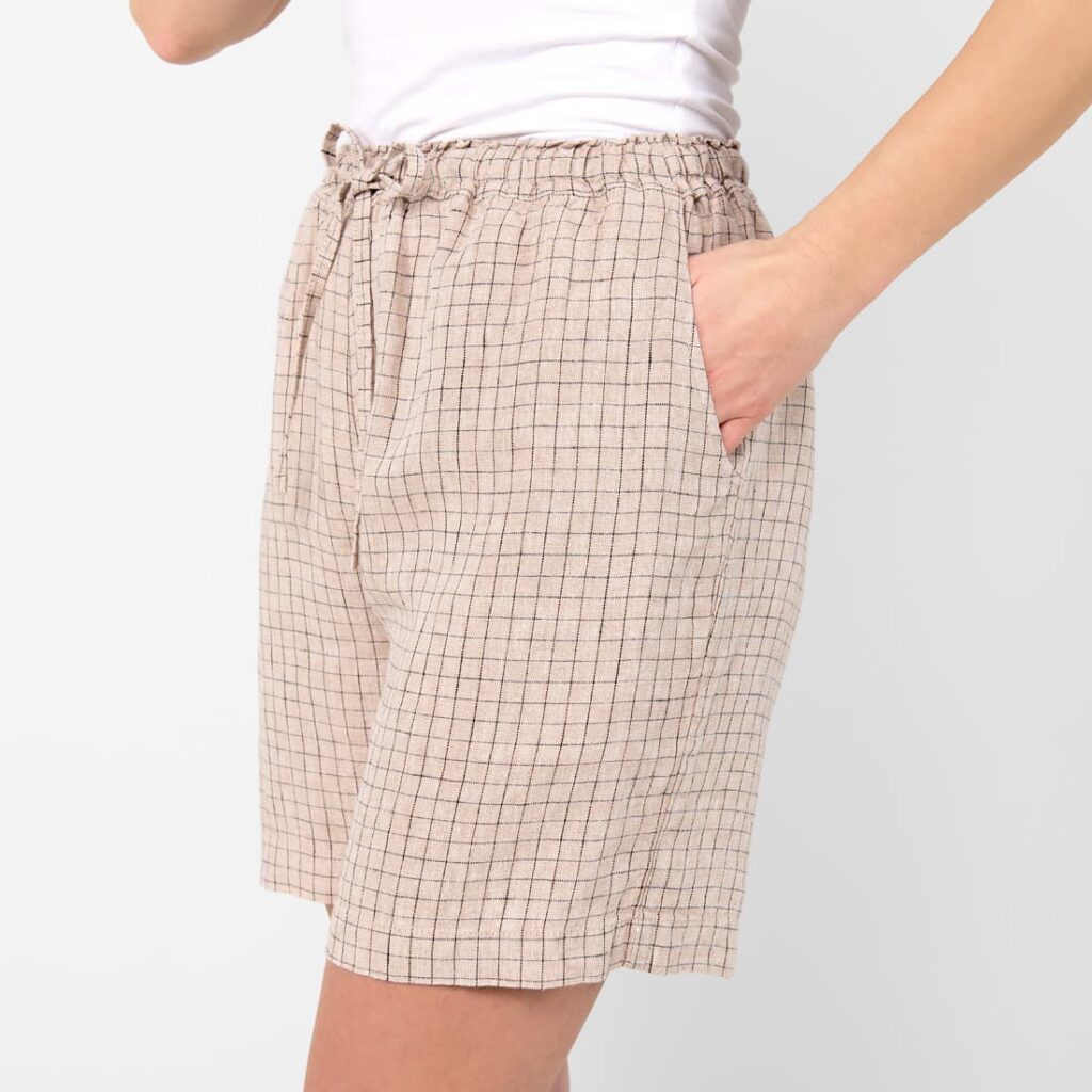 DOLFI Short brunâtre 5 Linen brownish checked shorts, with pockets