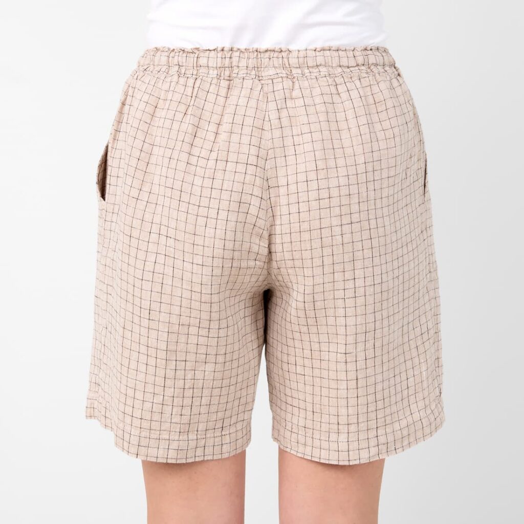 DOLFI Short brunâtre 6 Linen brownish checked shorts, pure linen