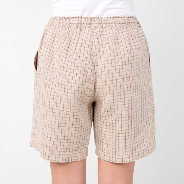 Linen brownish checked shorts, pure linen