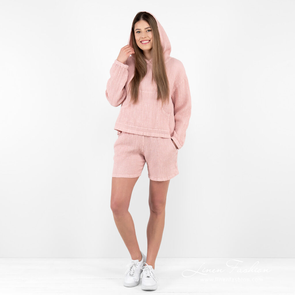 ALFI Short rose 2 pink shorts linen cotton, set with hoddie.