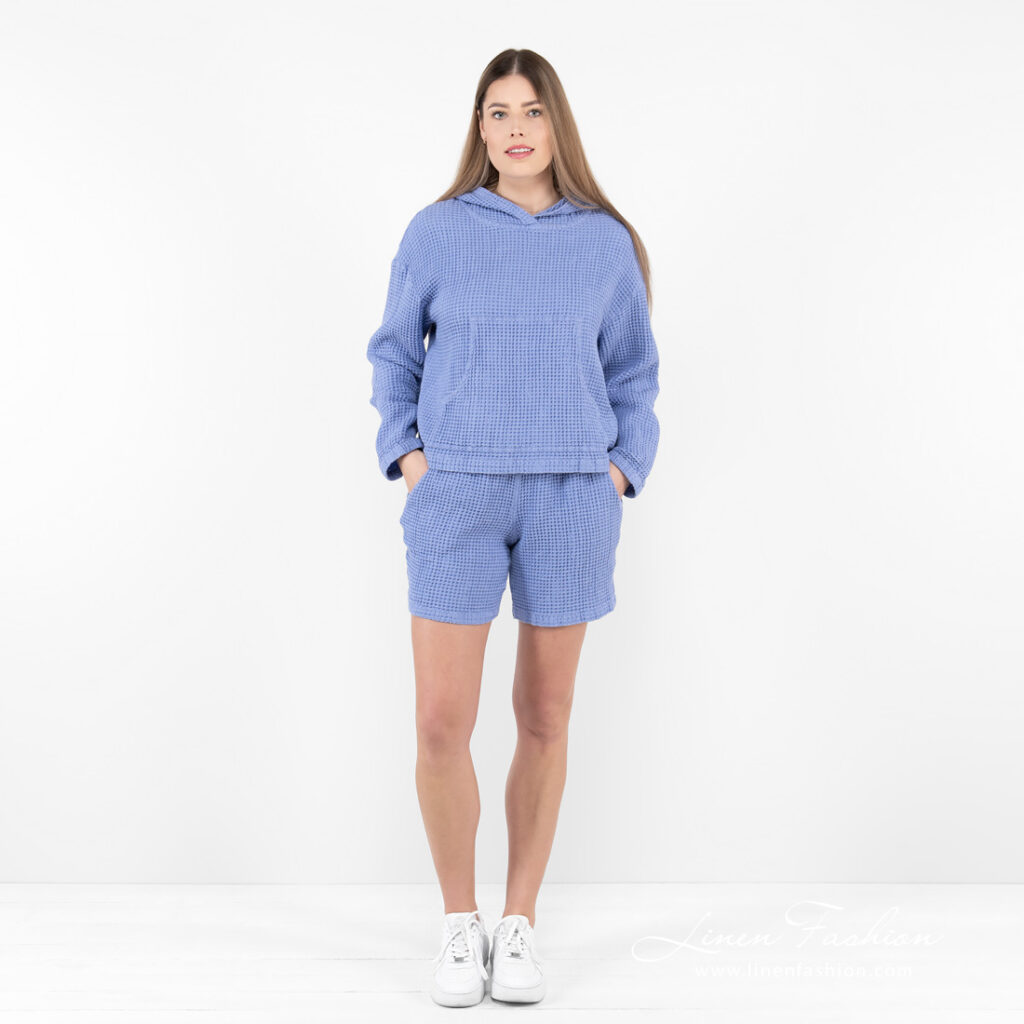 ALFI Short bleu violet 2 linen cotton shorts violet blue set leisure clothing.
