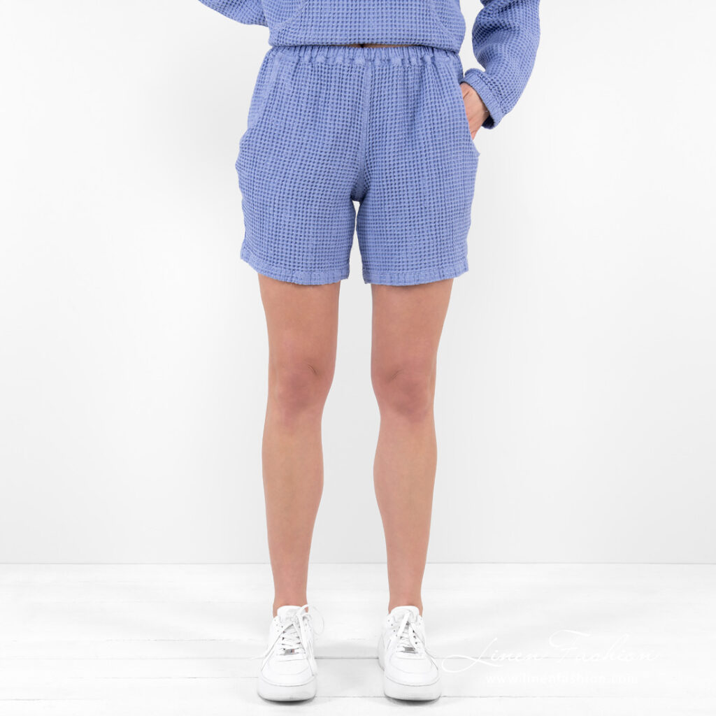 ALFI Short bleu violet 4 linen cotton shorts violet blue waffle washed.