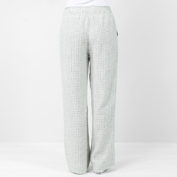Checked linen greenish pants, straight loose silhouette