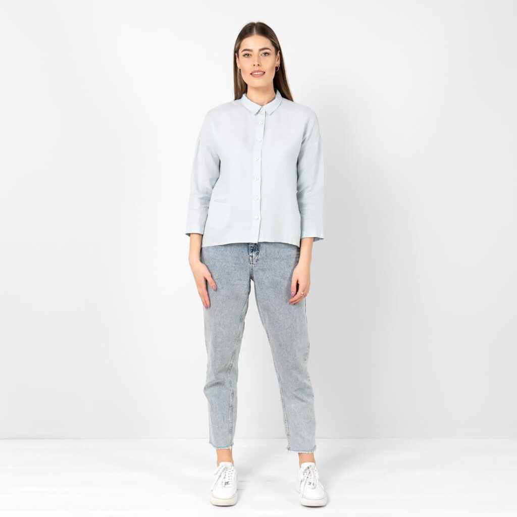 BIANCA Chemise gris bleuâtre 2 grey blue linen shirt blouse