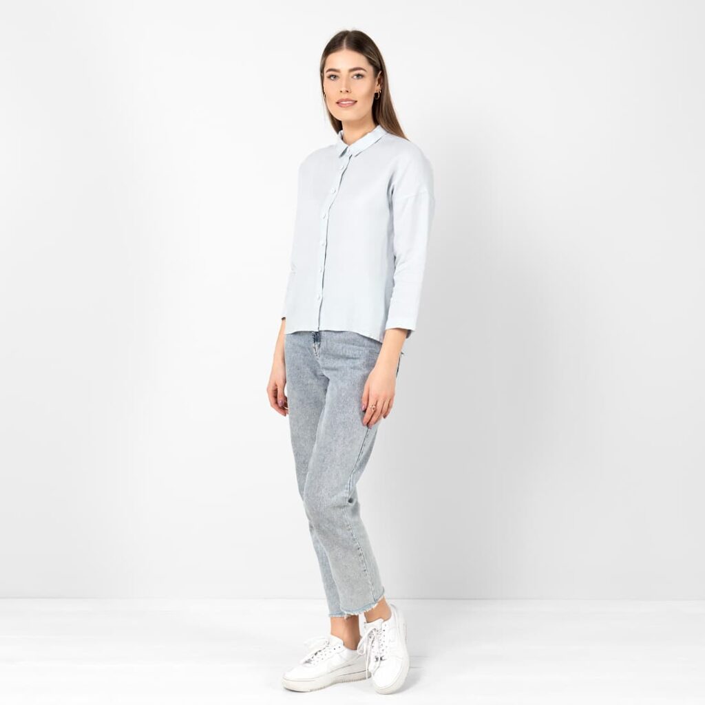 BIANCA Chemise gris bleuâtre 4 grey blue linen shirt blouse, button down