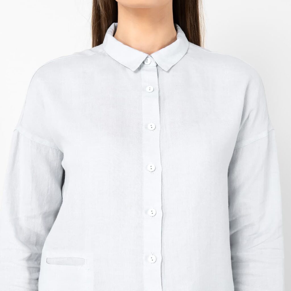 BIANCA Chemise gris bleuâtre 3 grey blue linen shirt blouse, classic shirt collar