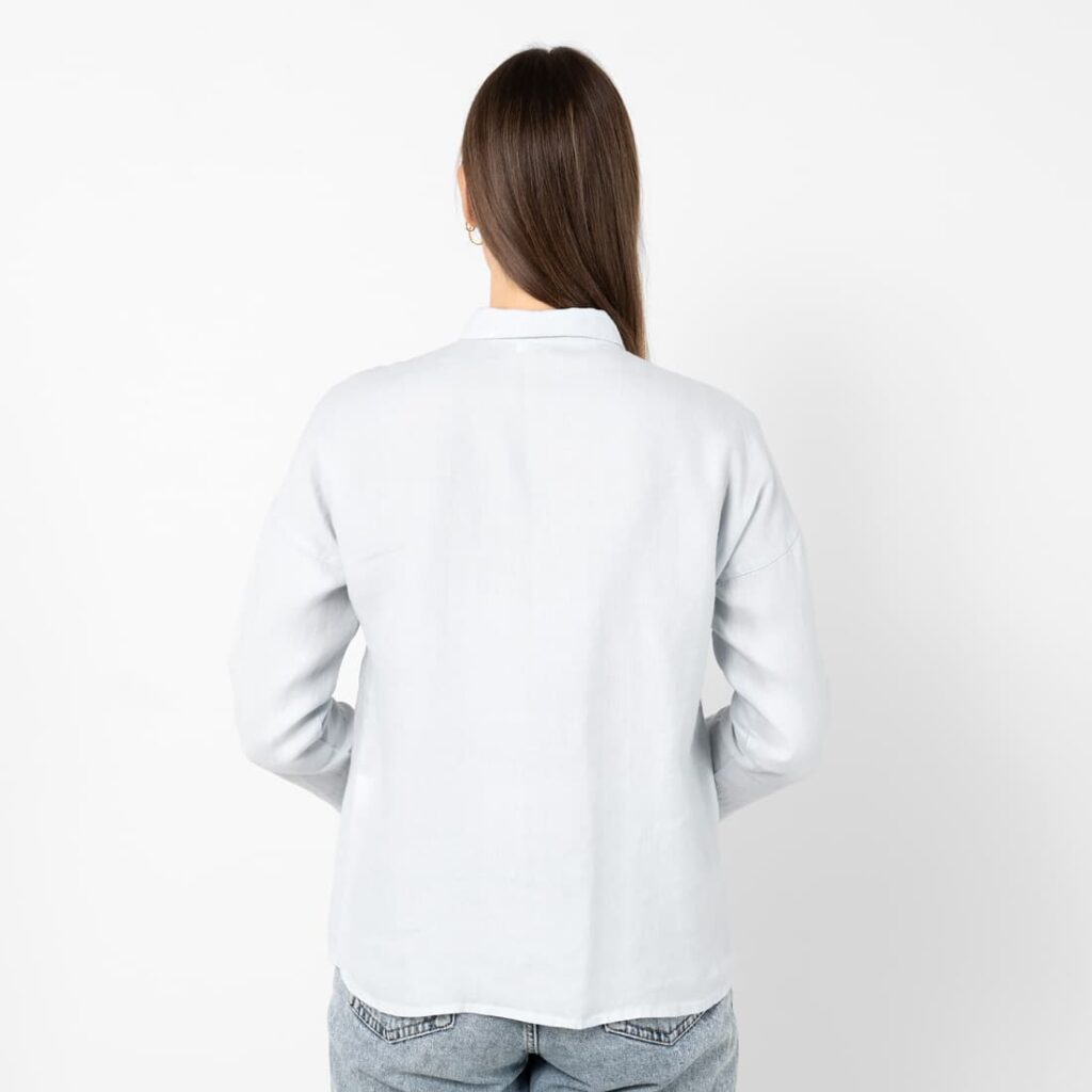 BIANCA Chemise gris bleuâtre 5 grey blue linen shirt blouse, straight silhouette