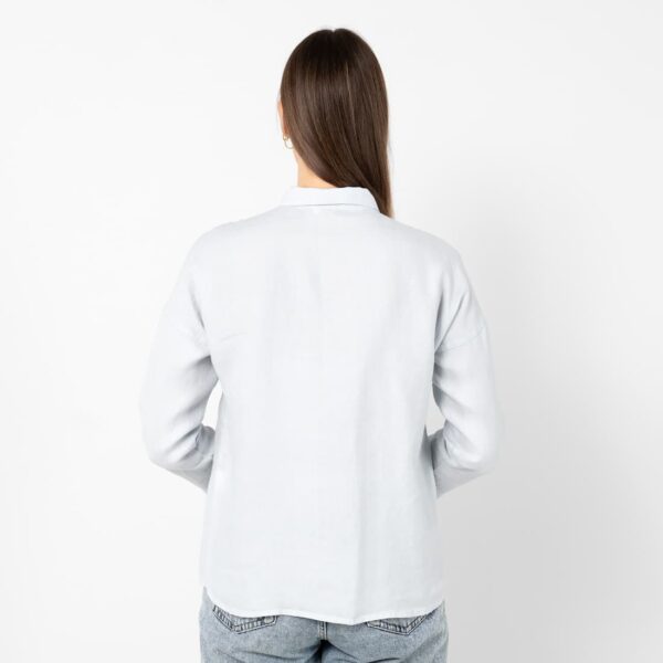grey blue linen shirt blouse, straight silhouette