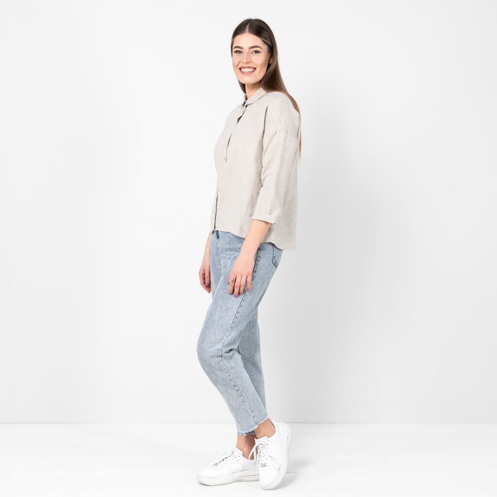 BIANCA Chemise beige 5 Beige linen shirt blouse, button down
