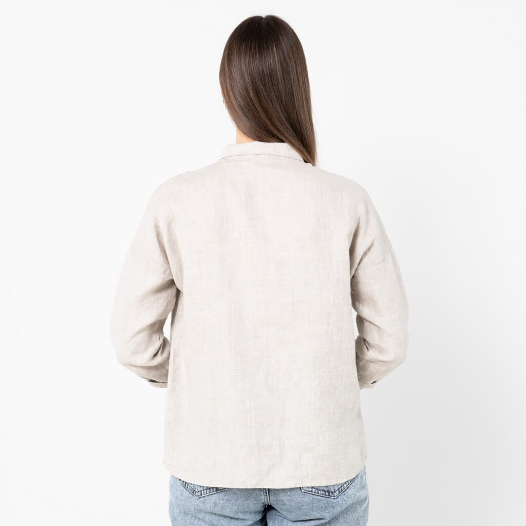 BIANCA Chemise beige 6 Beige linen shirt blouse, plain backside