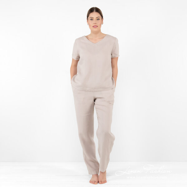 linen beige blouse home wear.