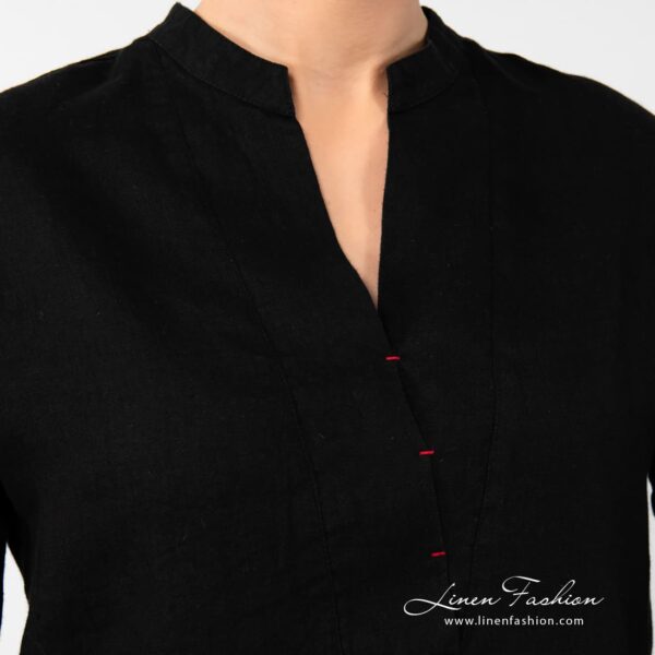 PALMA black linen blouse with V-neck