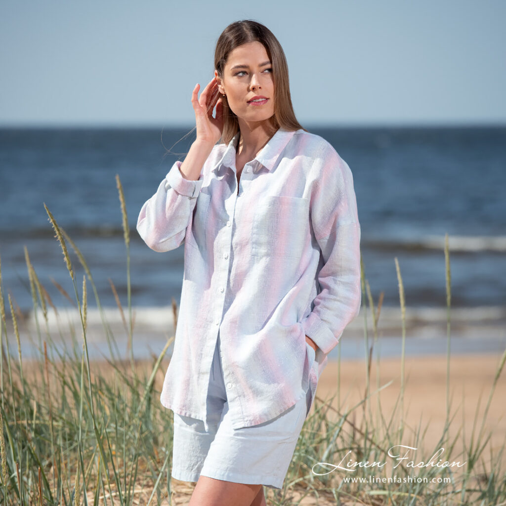 DOLFI Chemise à rayures 4 linen striped blouse, washed.