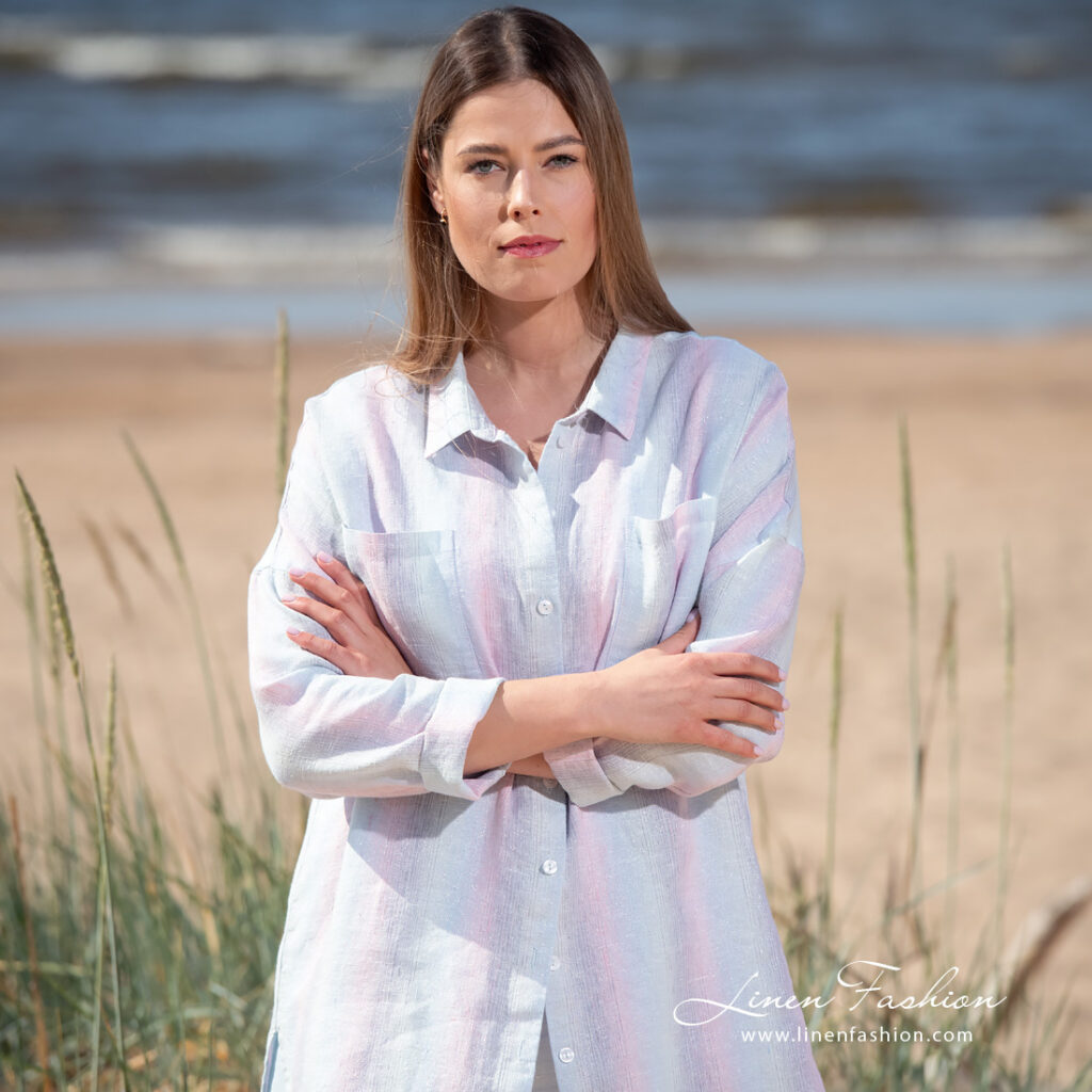 DOLFI Chemise à rayures 2 linen striped blouse with long sleeves.
