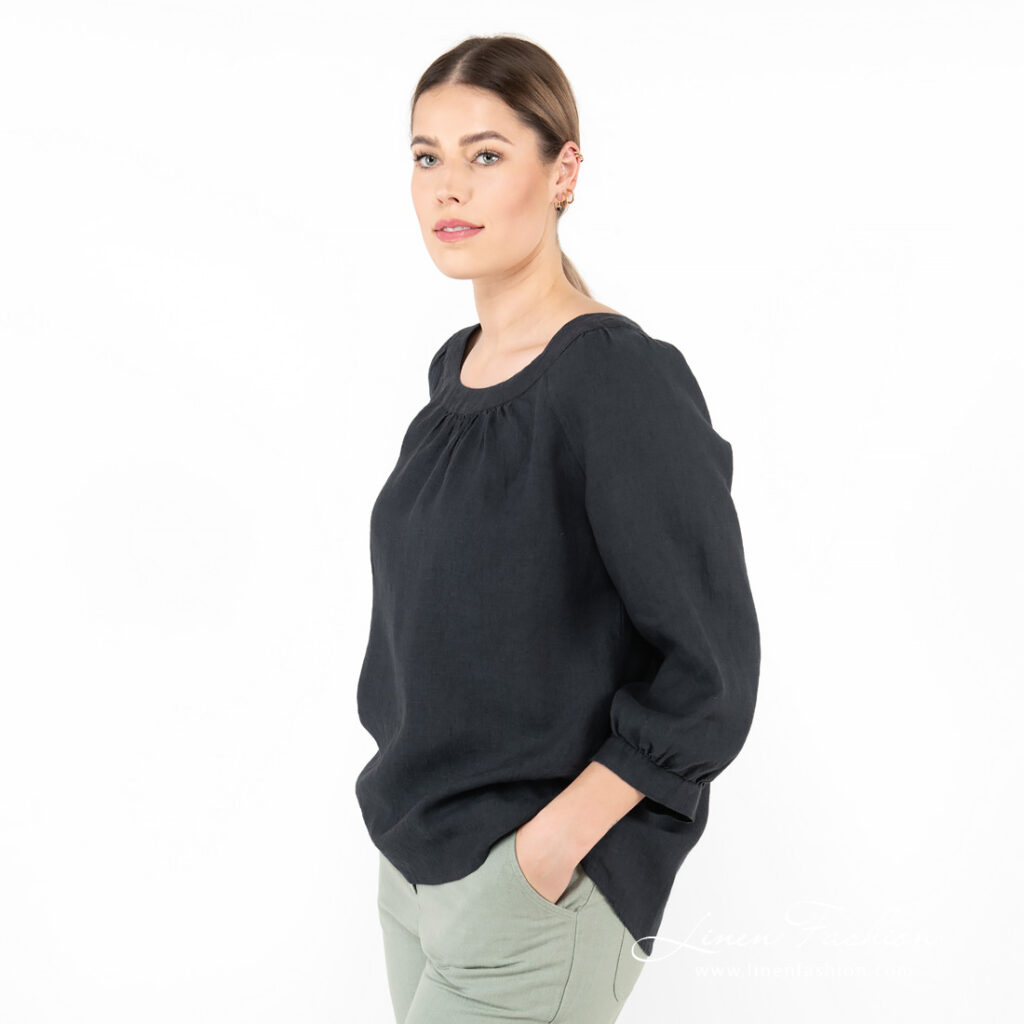 FREDA Blouse noir bleu 3 navy linen blouse, washed.