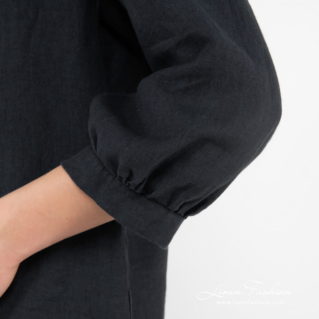 FREDA Blouse noir bleu 5 navy linen blouse, cuff pleated.