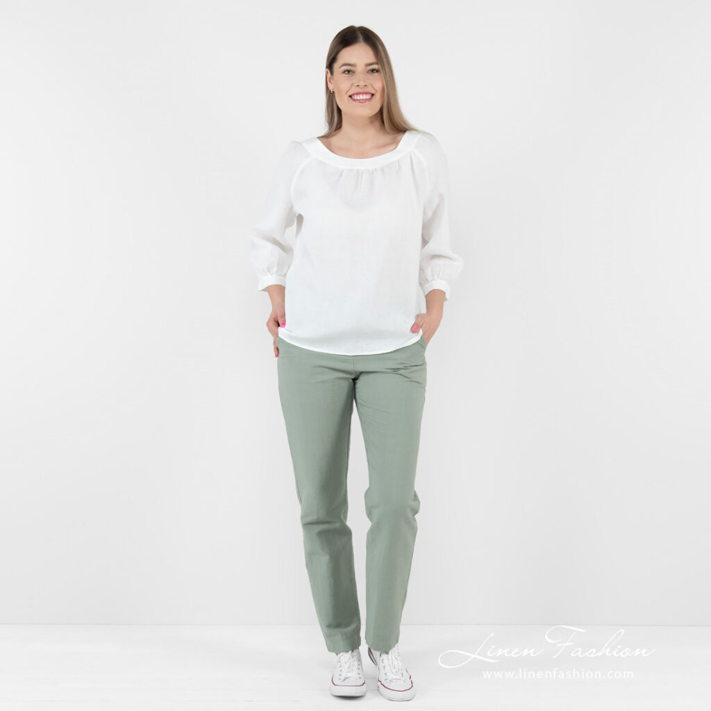 FREDA Blouse blanc 2 linen blouse white, full view.