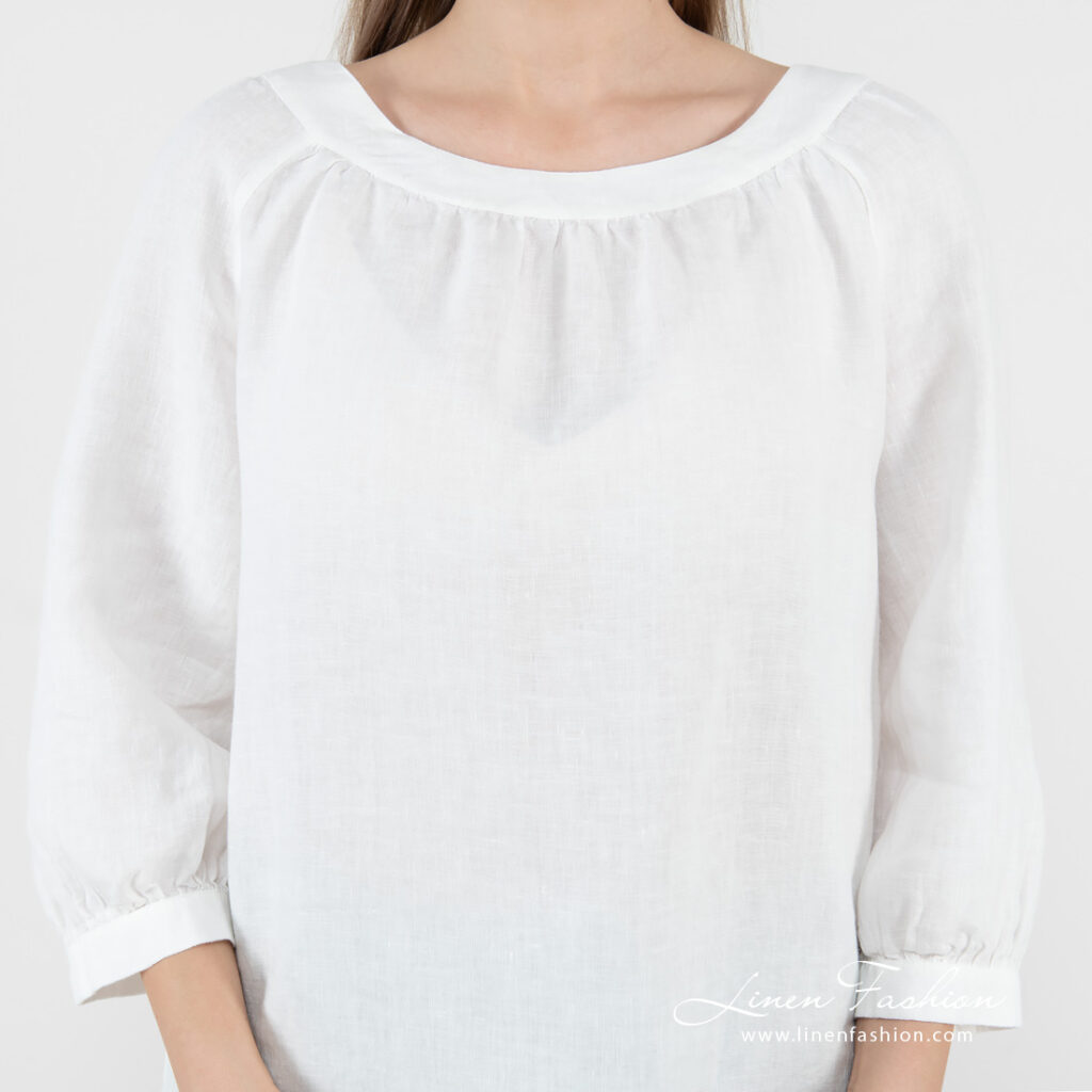 FREDA Blouse blanc 4 linen blouse white with 3/4 sleeves.