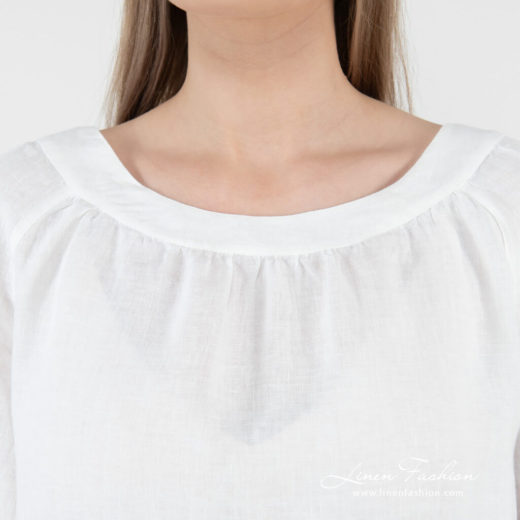 FREDA Blouse blanc 5 linen blouse white with rounded neck.