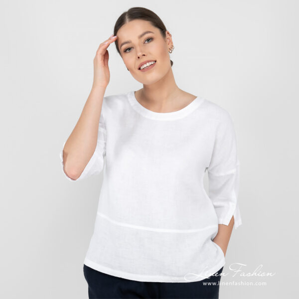 white linen blouse 3/4 sleeves, washed.