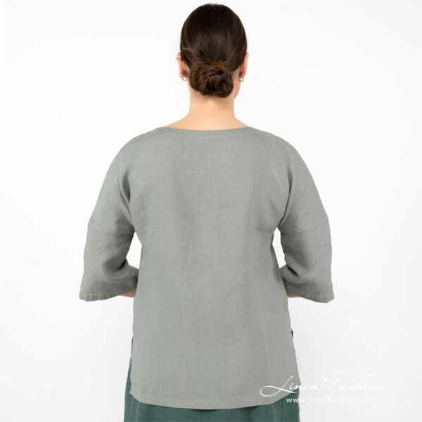 linen green blouse with sleeves from backside.