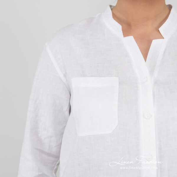 white linen blouse long sleeves with pocket.