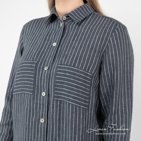 linen striped blouse with 2 pockets.