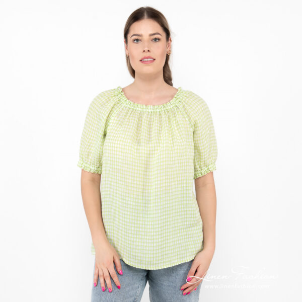 linen checked blouse.