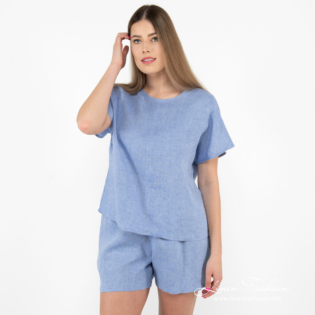 DARREN Blouse bleu 4 linen blue blouse, washed.