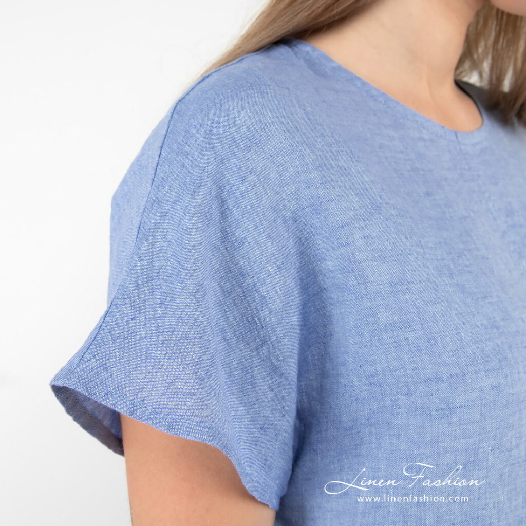 DARREN Blouse bleu 5 linen blue blouse, short sleeves.