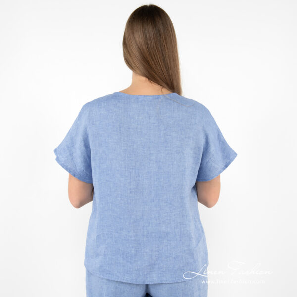linen blue blouse, from backside.